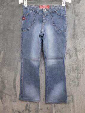 New Max Jeans Womens 4 Blue Bootcut Slim Studded Stretch Medium Wash 28 Inseam